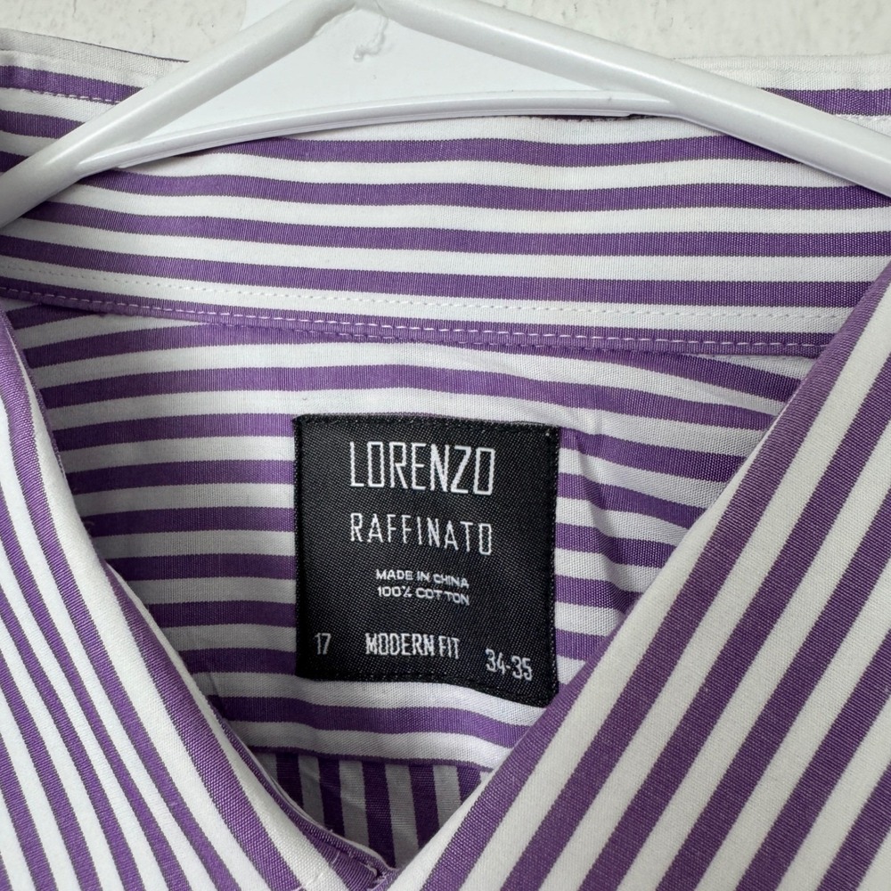 Lot of 2 Lorenzo Raffinato Men 17 34-35 Modern Fit Striped Dress Shirts - Picture 4 of 8